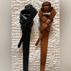 LOFT Brown and Black Leather Belts with Braided Closure